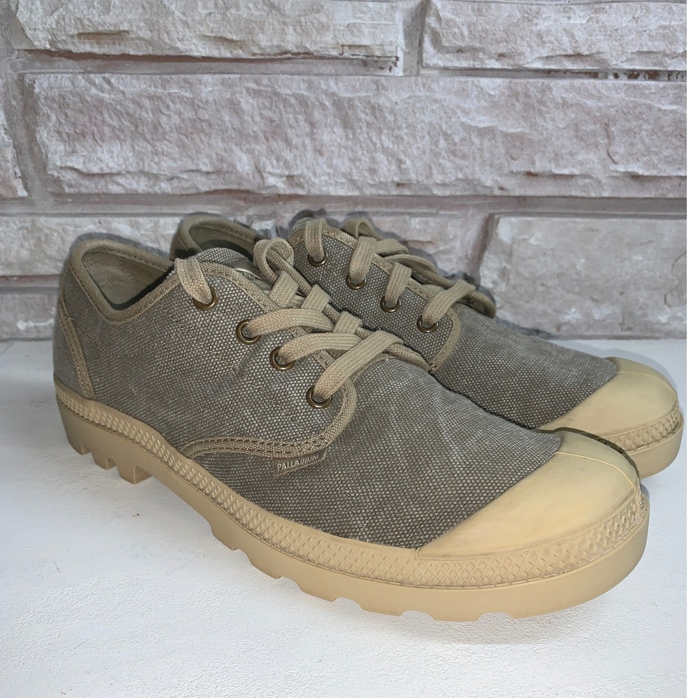 Palladium Pampa Oxford Khaki Canvas Low Top Sneakers Womens 10 92351-200-M